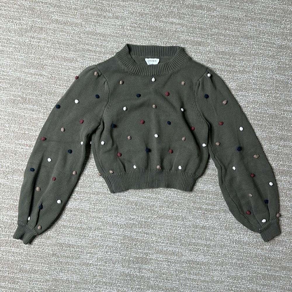 Storia Dark Green Puffball Sweater (size S)